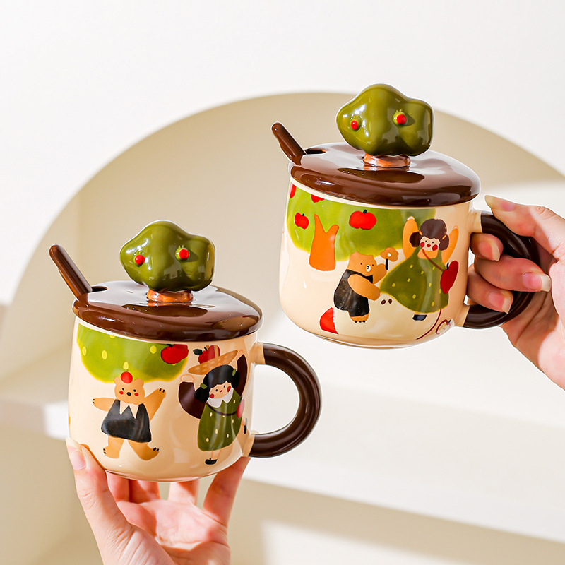 귀여운 만화 애니메이션 상품 사과 나무 소녀 세라믹 덮 - Anime Merchandise Mugs 리뷰 및 가격