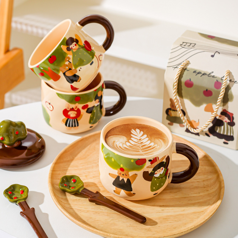 귀여운 만화 애니메이션 상품 사과 나무 소녀 세라믹 덮 - Anime Merchandise Mugs 리뷰 및 가격