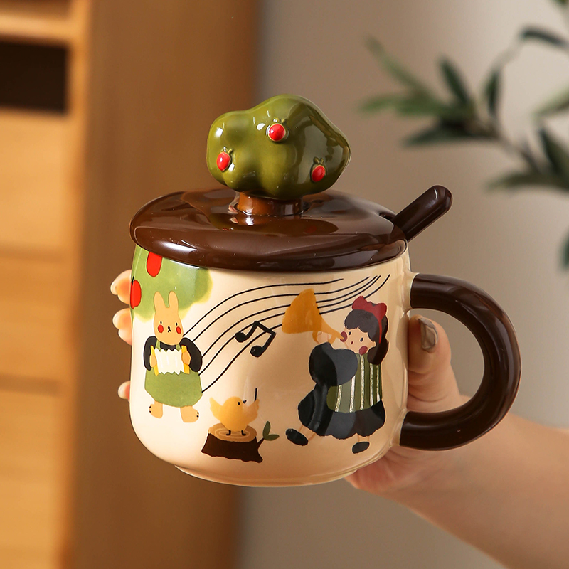 귀여운 만화 애니메이션 상품 사과 나무 소녀 세라믹 덮 - Anime Merchandise Mugs 리뷰 및 가격